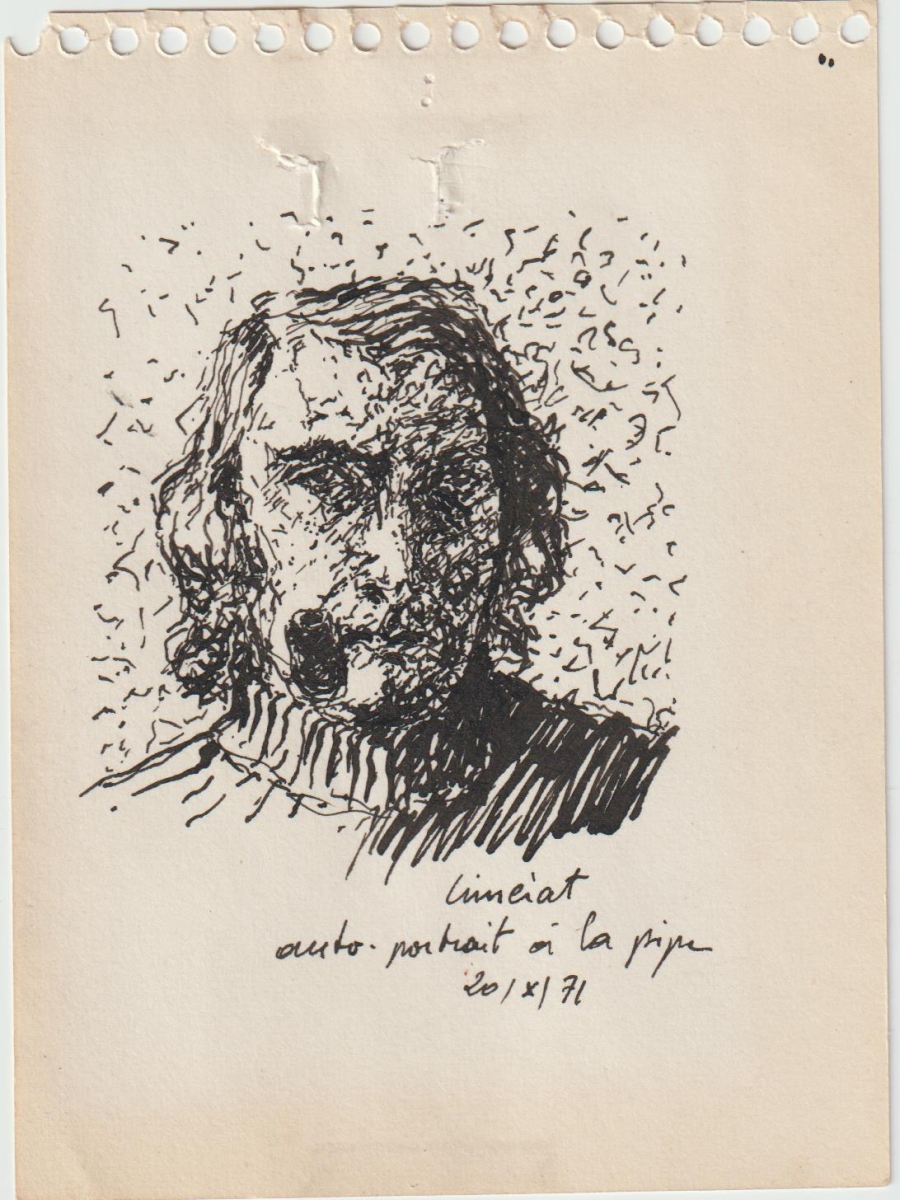 Autoportrait, 1971, Encre sur papier, 12x9cm